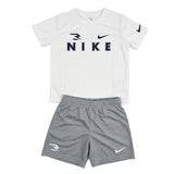 Nike Boys Wordmark 3B Short And T-shirt 2 Piece Set In White And Grey