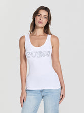 Guess Womens Embellished Tank Top In White