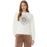 Guess Ladies Cn Peony Logo Fleece Peach Sweatshirt
