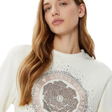 Guess Ladies Cn Peony Logo Fleece Peach Sweatshirt