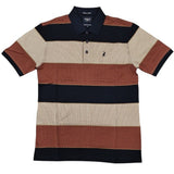 Polo Mens Vertical Stripe Double Mercerised Short Sleeves Golfer In Burgandy Multi