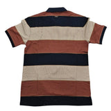 Polo Mens Vertical Stripe Double Mercerised Short Sleeves Golfer In Burgandy Multi