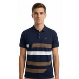 Polo Mens Abstract Stripe Double Mercerised Short Sleeves Golfer In Navy Multi