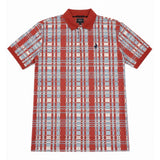 Polo Mens Abstract Printed Double Mercerised Short Sleeves Golfer In Orange Multi