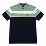Polo Mens Chest Stripe Double Mercerised Short Sleeves Golfer In Navy Multi
