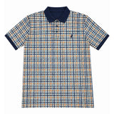 Polo Mens Check Printed Double Mercerised Short Sleeves Golfer In Navy Multi