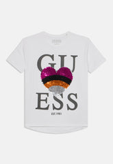 Guess Girls White High Low Short Sleeve Sequins T-Shirt