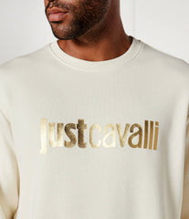 Just Cavalli Mens Cotton Fleece Sweatshirt In Off White