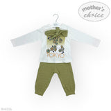 Mother's Choice Girls T-Shirt, Pants And Headband 3 Piece Set In Olive/White