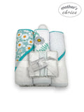 Mother's Choice 3Pc Hooded Towels And 3Pc Facecloths Pretty On A Daily Sunflower iIn White/Turquoise