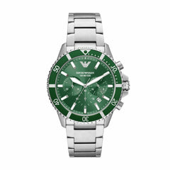 Armani Mens Green Skeleton Watch In Silver