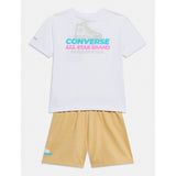 Converse Unisex T-Shirt And Short 2 Piece Set In White And Beige