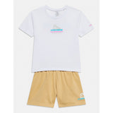 Converse Unisex T-Shirt And Short 2 Piece Set In White And Beige