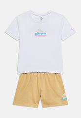 Converse Unisex T-Shirt And Short 2 Piece Set In White And Beige