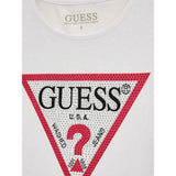 Guess Girls Short Sleeve Pink Beaded Logo T-Shirt