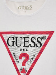 Guess Girls Short Sleeve Pink Beaded Logo T-Shirt