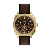 Fossil Mens Machine Chrono Brown Leather Watch In Gold