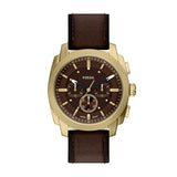 Fossil Mens Machine Chrono Brown Leather Watch In Gold