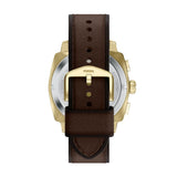 Fossil Mens Machine Chrono Brown Leather Watch In Gold