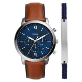 Fossil Neutra Watch & Bracelet In Navy & Brown