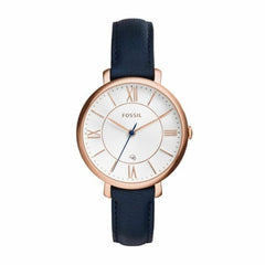 Fossil Women's Jacqueline Rose Gold Round Leather Watch Blue