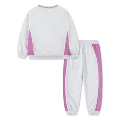 Nike Girls Color Blocked 2 Pcs Crew Sweatshirts & Joggers Set In Birch Heather