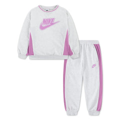 Nike Girls Color Blocked 2 Pcs Crew Sweatshirts & Joggers Set In Birch Heather