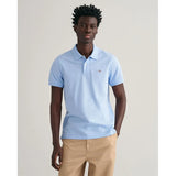Gant Mens Regular Shield Short Sleeve Pique Polo Shirt In Light Blue