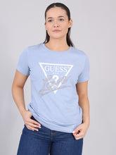 Guess Womens Cn Short Sleeves Love Triangle T-Shirt In Blue