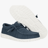 Hey Dude Mens Wally Stretch Sox Mesh Flat Shoes In Navy/White