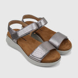 Hush Puppies Womens Saria Okra Leather Sandals In Stone/Pewter Metallic/White