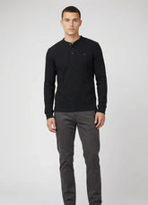 Ben Sherman Heneley Long Sleeve Waffle Knit Sweatshirt In Black