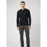 Ben Sherman Heneley Long Sleeve Waffle Knit Sweatshirt In Black