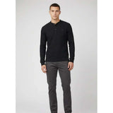Ben Sherman Heneley Long Sleeve Waffle Knit Sweatshirt In Black