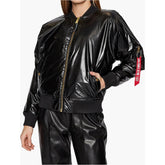 Alpha Industries Womens Puffer Jacket In Metallic Black