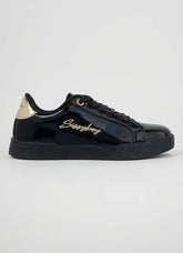 Sissyboy Ladies Basic Patent Sneakers In Black & Gold
