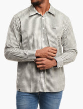 Jeep Mens Long Sleeved Yarn Dye Flannel Shirt In Green & White