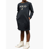 Polo Girls Emily Long Sleeve Printed Dress In Black