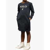 Polo Girls Emily Long Sleeve Printed Dress In Black