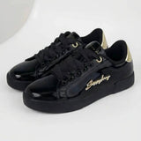 Sissy boy Ladies Basic Patent Sneakers In Black & Gold