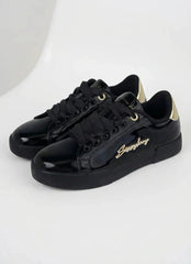 Sissy boy Ladies Basic Patent Sneakers In Black & Gold