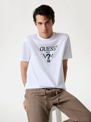 Guess Mens Triangle Logo T-Shirt In White