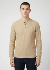 Ben Sherman Henley Long Sleeve Waffle Knit Sweatshirt In Cornstalk