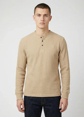 Ben Sherman Henley Long Sleeve Waffle Knit Sweatshirt In Cornstalk
