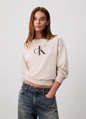 Calvin Klein Womens Monologo Frech Terry Sweartshirt In Beige