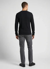Ben Sherman Heneley Long Sleeve Waffle Knit Sweatshirt In Black
