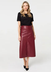 Izabel London Womens High Waisted Faux Leather Skirt In Red