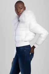 Sissyboy Womens Puffer Jacket With Fur Collar In White