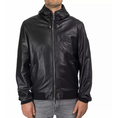 John Richmond Mens real Leather Jacket In Black