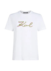 Karl Lagerfield Womens Sequin Signature T-Shirts In White